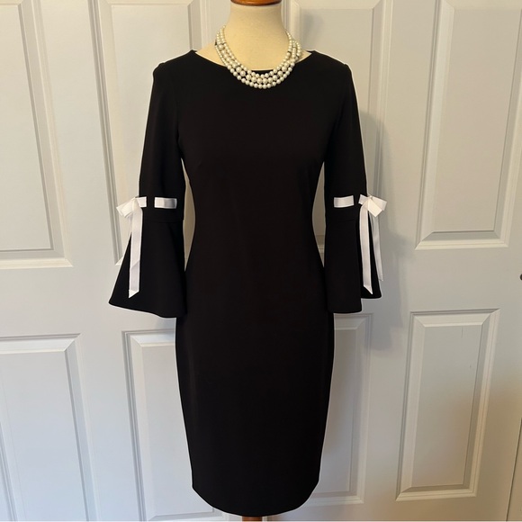 Calvin Klein Dresses & Skirts - Calvin Klein Elegant Black Dress with White Bow Accents